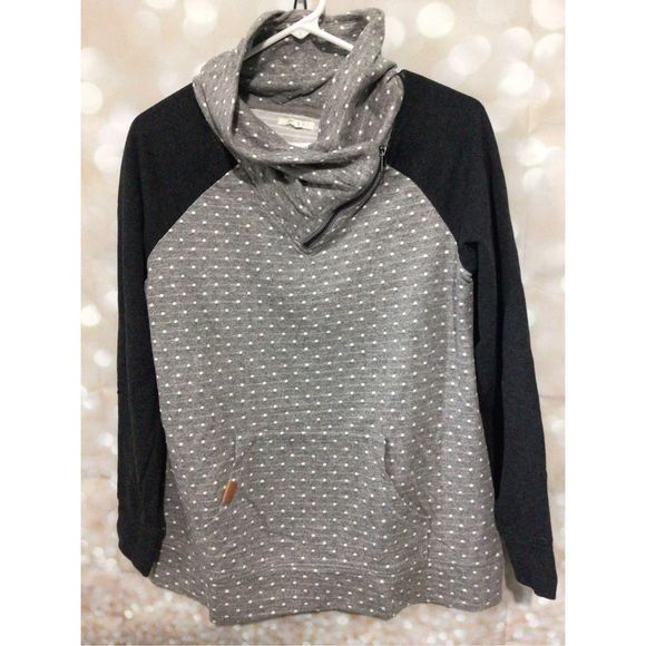 Maurice’s Size Small Zip Cowl Neck Sweatshirt Top Gray White Swiss Dot - Picture 9 of 12